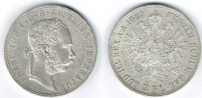  SZAIVERT KAISERREICH ÖSTERREICH FRANZ JOSEPH I. DOPPELGULDEN 1883 WIEN   