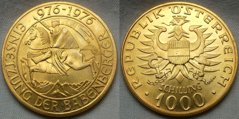  Goldmünze Österreich 1000 Schilling Babenberger !! 900er Gold !!   