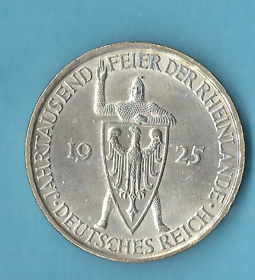  Weimar 5 Mark Rheinlande 1925 D vz Münzenankauf Koblenz Frank Maurer AC513   