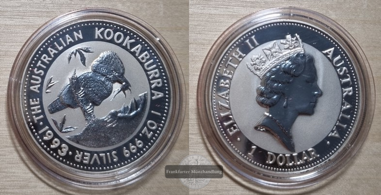  Australien,  1 Dollar 1993 Kookaburra  FM-Frankfurt  Feinsilber: 31,1g   