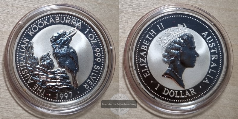  Australien,  1 Dollar 1997 Kookaburra  FM-Frankfurt  Feinsilber: 31,1g   