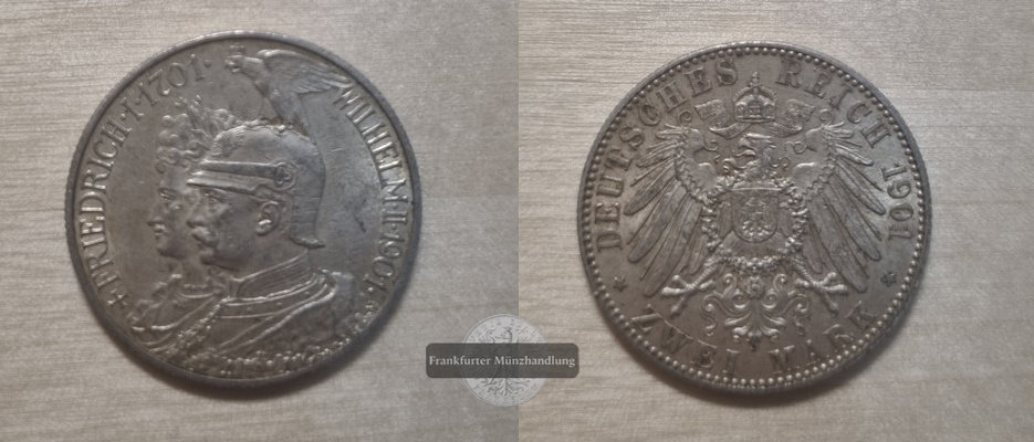  Deutsches Kaiserreich. Preussen, Wilhelm II. 2 Mark 1901 A Königreich  FM-Frankfurt Feinsilber: 10g   
