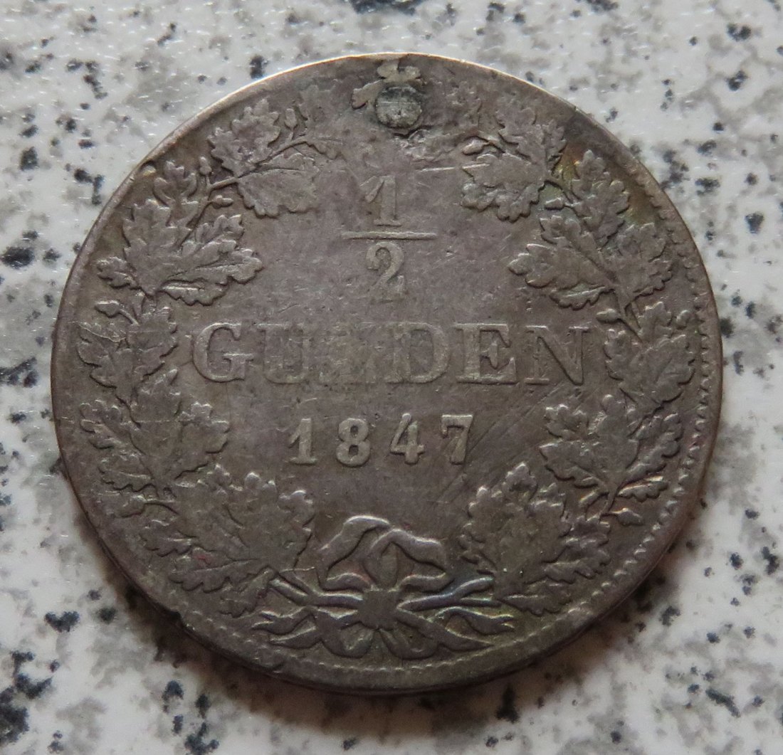  Württemberg 1/2 Gulden 1847, Belegstück   