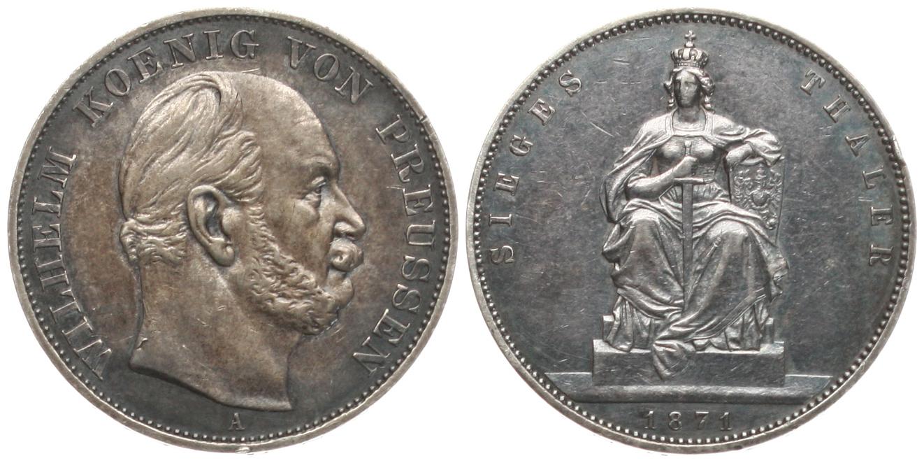  Preussen: Wilhelm, Siegestaler 1871 (Sieg gegen Frankreich), Silber! AKS 118, Thun 272, kleiner rf   