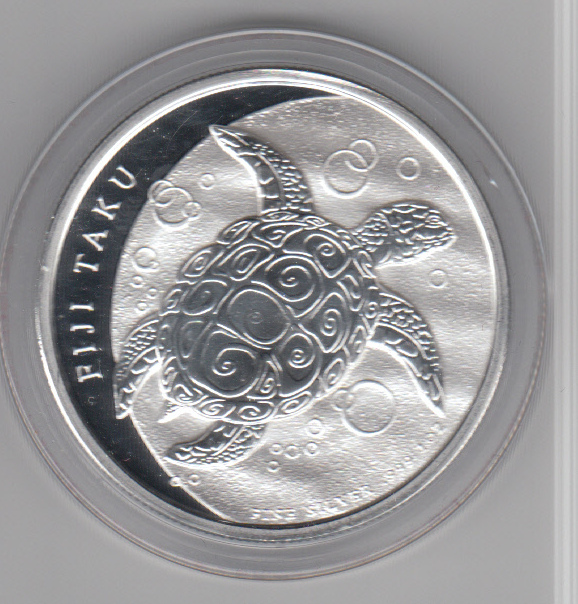  1 Unze oz 999 er Silber, 2 Dollar, Fiji Taku, Schildkröte, Turtle, Jahr 2010   