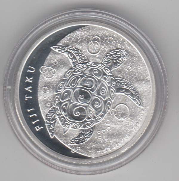  1 Unze oz 999 er Silber Fiji Taku, 2 Dollar, Schildkröte, Turtle, Jahr 2011   