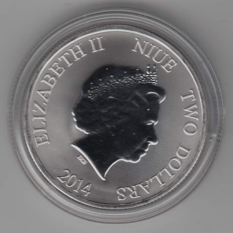 1 Unze oz 999 er Silber Niue, 2 Dollar, Schildkröte, Turtle, Jahr 2014   