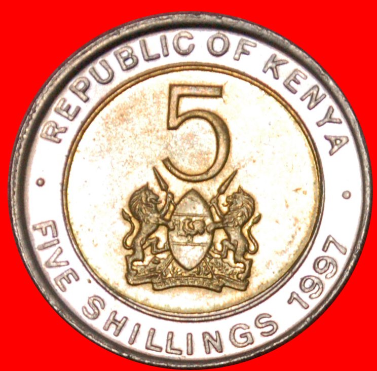  * GROSSBRITANNIEN (1995-1997): KENIA ★ 5 SCHILLING 1997 BI-METALLISCH! uSTG STEMPELG★OHNE VORBEHALT!   