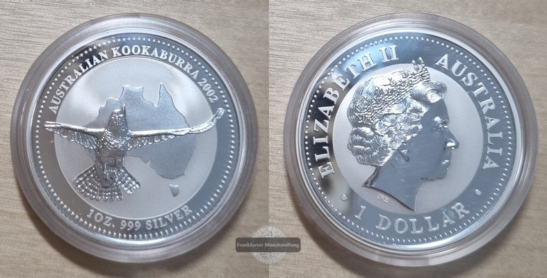  Australien,  1 Dollar 2002 Kookaburra  FM-Frankfurt  Feinsilber: 31,1g   