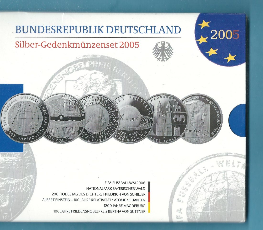  BRD 6x 10 Euro 2005 PP KMS 925 AG Münzenankauf Koblenz Frank Maurer AC589   
