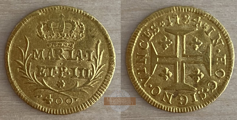 Brasilien  400 Réis MM-Frankfurt Feingold: 0.99g König Johann VI. 1784 