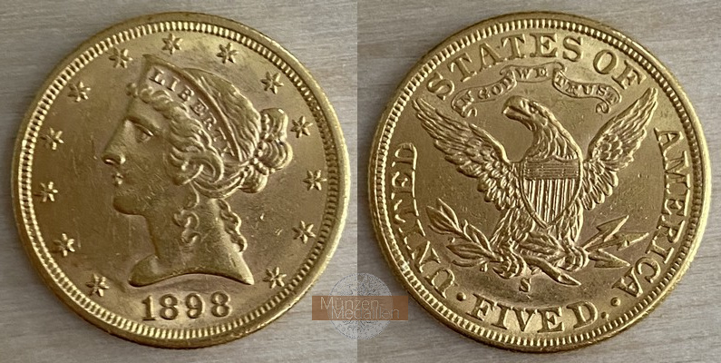 USA  5 Dollar MM-Frankfurt   Feingold: 7,52g Half Eagle 1898 - S 