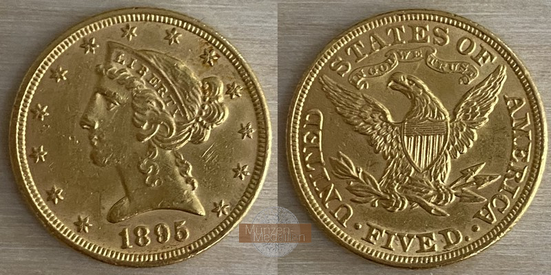 USA  5 Dollar MM-Frankfurt   Feingold: 7,52g Half Eagle 1895 
