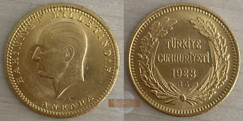 Türkei(Republik) 100 Kurush MM-Frankfurt Feingold: 6,62g Mustafa Kemal Atatürk 1923 