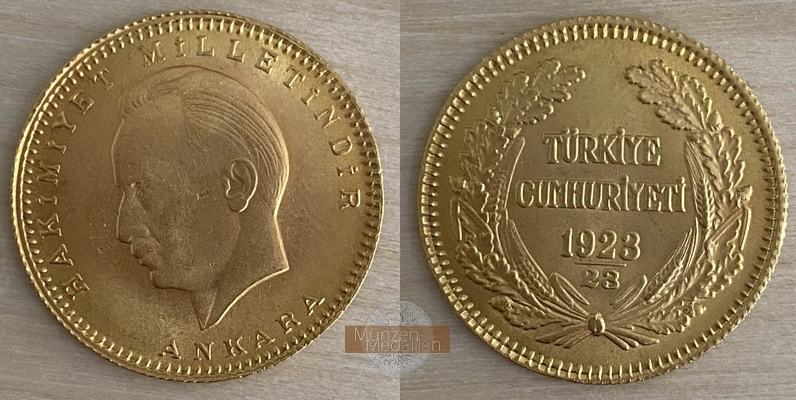 Türkei(Republik) 100 Kurush MM-Frankfurt Feingold: 6,62g Ismet İnönü's 1923 