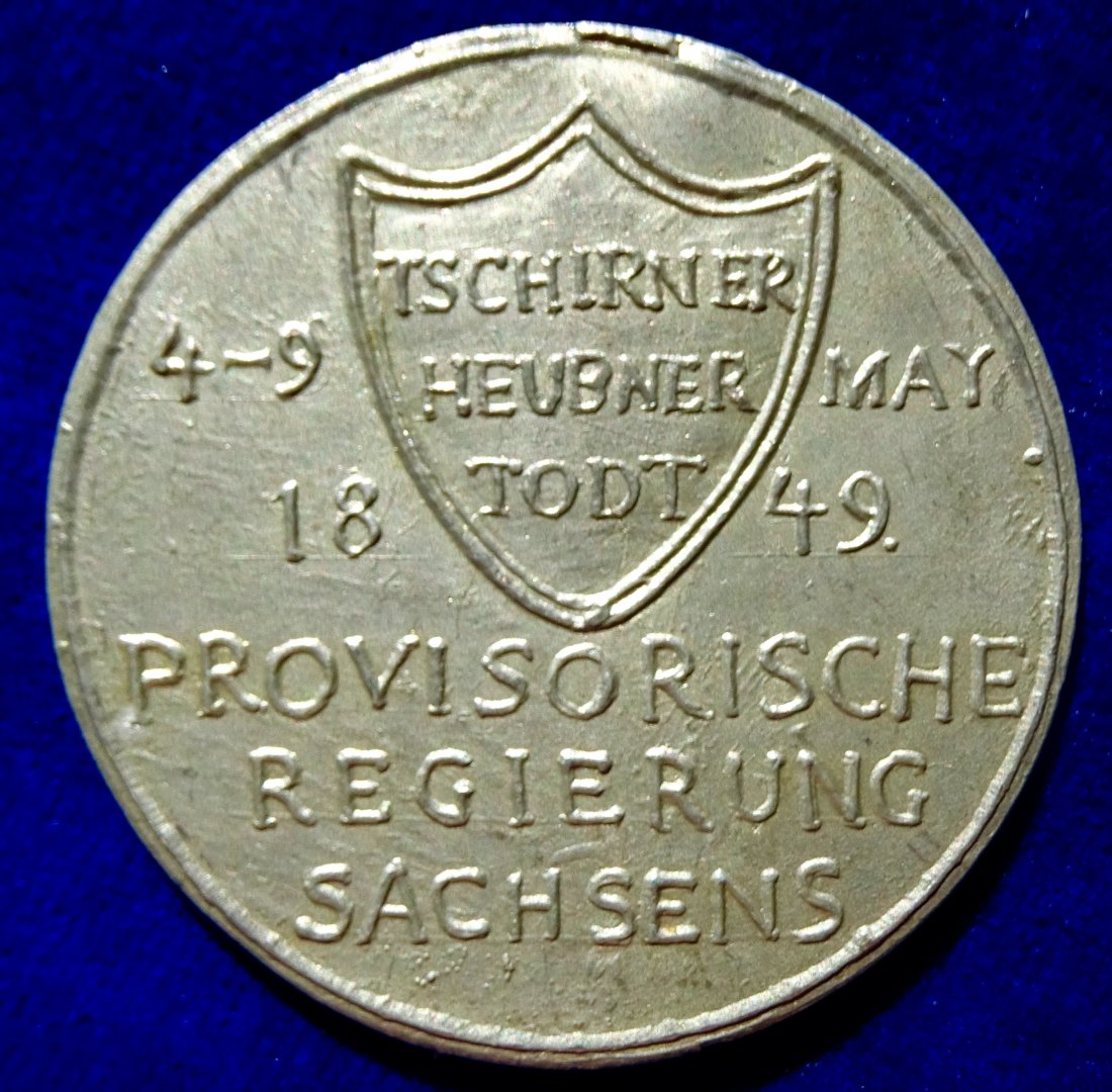  Dresdner Maiaufstand 1849 Provisorische Regierung Sachsens, Zeitdokument, versilberte Pb- Medaille   