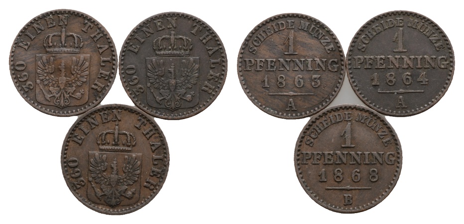  Altdeutschland; 3 Kleinmünzen 1863 / 1864 / 1868   