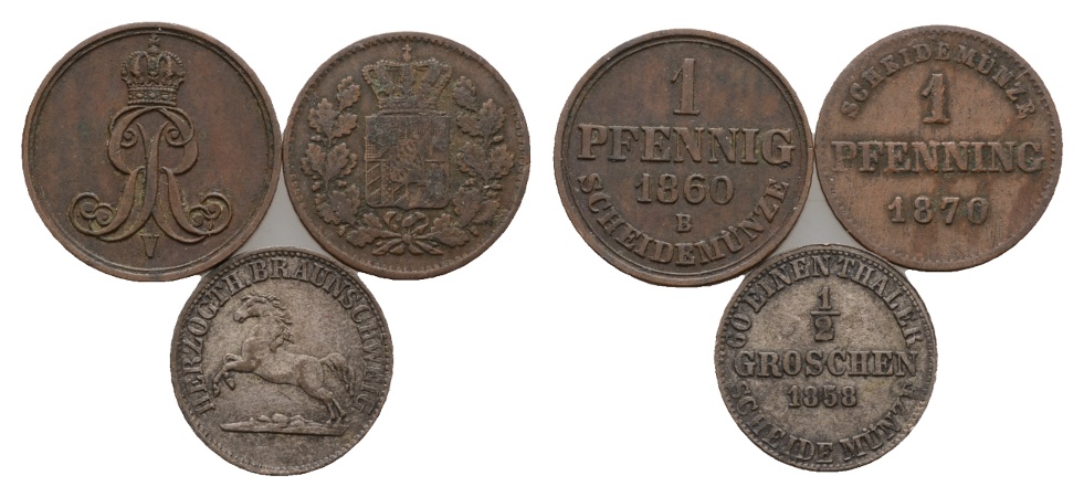  Altdeutschland; 3 Kleinmünzen 1860 / 1870 / 1858   