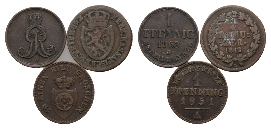  Altdeutschland; 3 Kleinmünzen 1863 / 1812 / 1851   