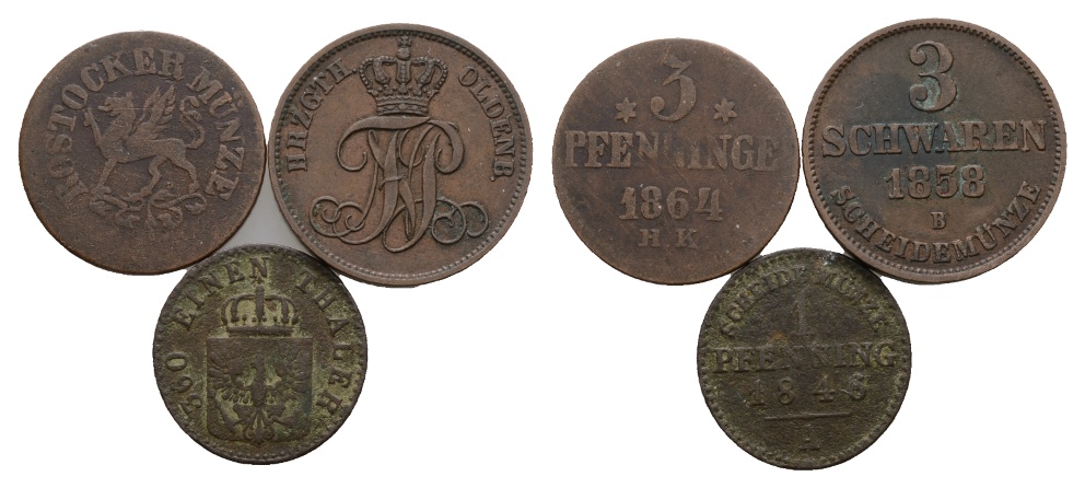  Altdeutschland; 3 Kleinmünzen 1864 / 1858 / 1848   