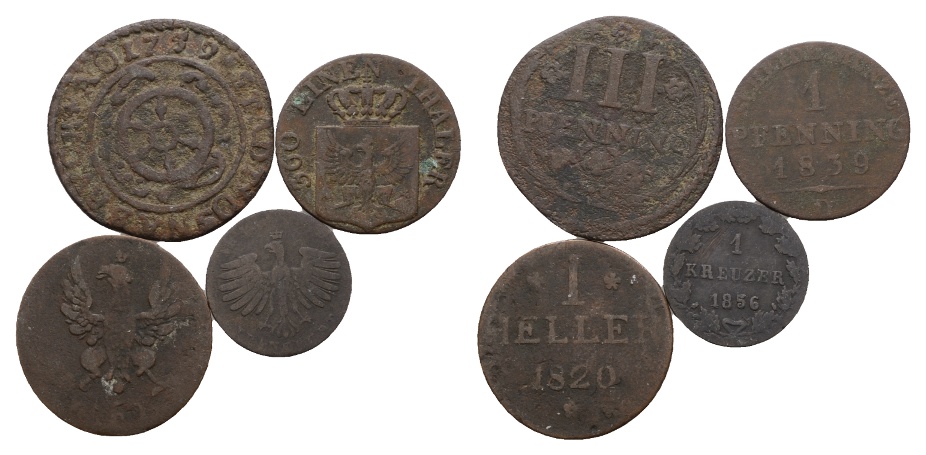  Altdeutschland; 4 Kleinmünzen 1759 / 1839 / 1820 / 1856   