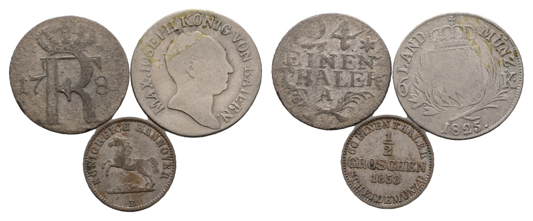  Altdeutschland; 3 Kleinmünzen 1782 / 1825 / 1858   