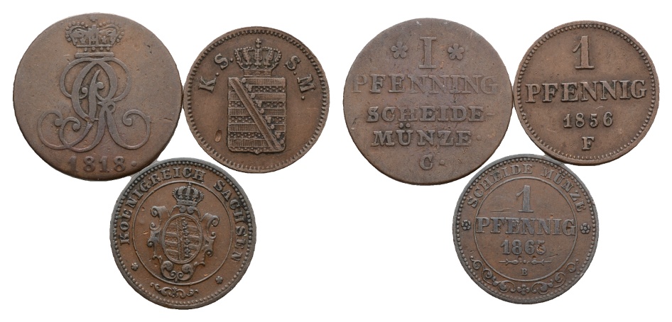  Altdeutschland; 3 Kleinmünzen 1818 / 1856 / 1865   
