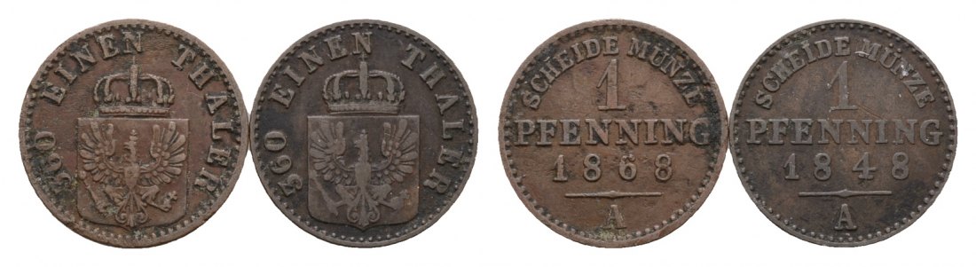  Altdeutschland; 2 Kleinmünzen 1868 / 1848   