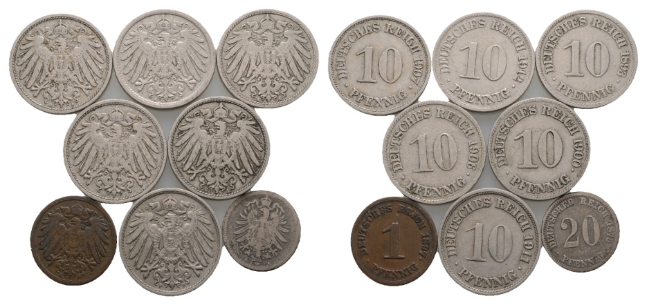  Kaiserreich; 8 Kleinmünzen   