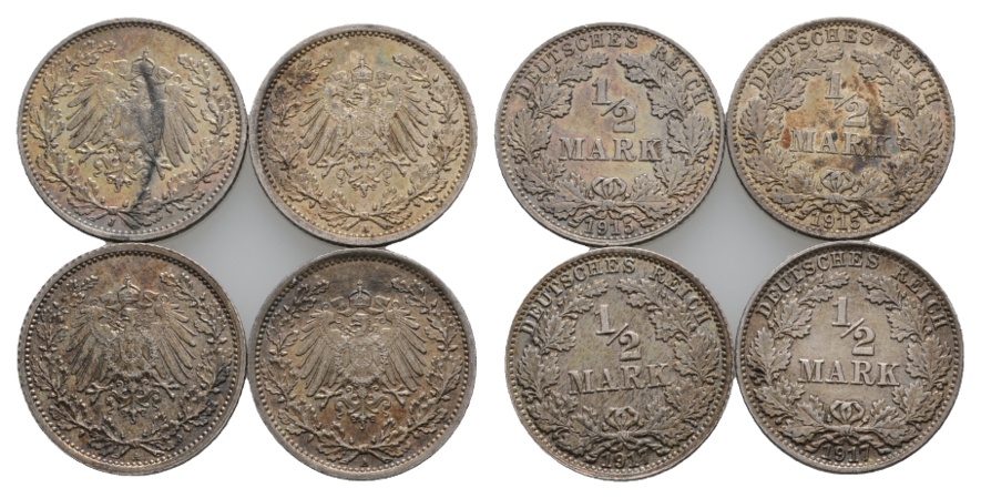  Kaiserreich; 4x 1/2 Mark 1915/1917   