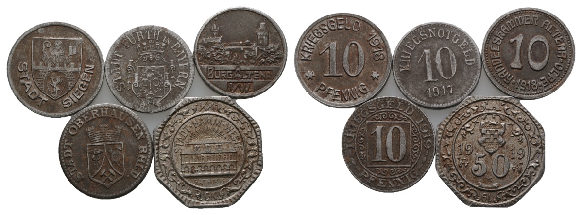  Weimarer Repulik; Notgeld; Kriegsgeld; 5 Kleinmünzen   