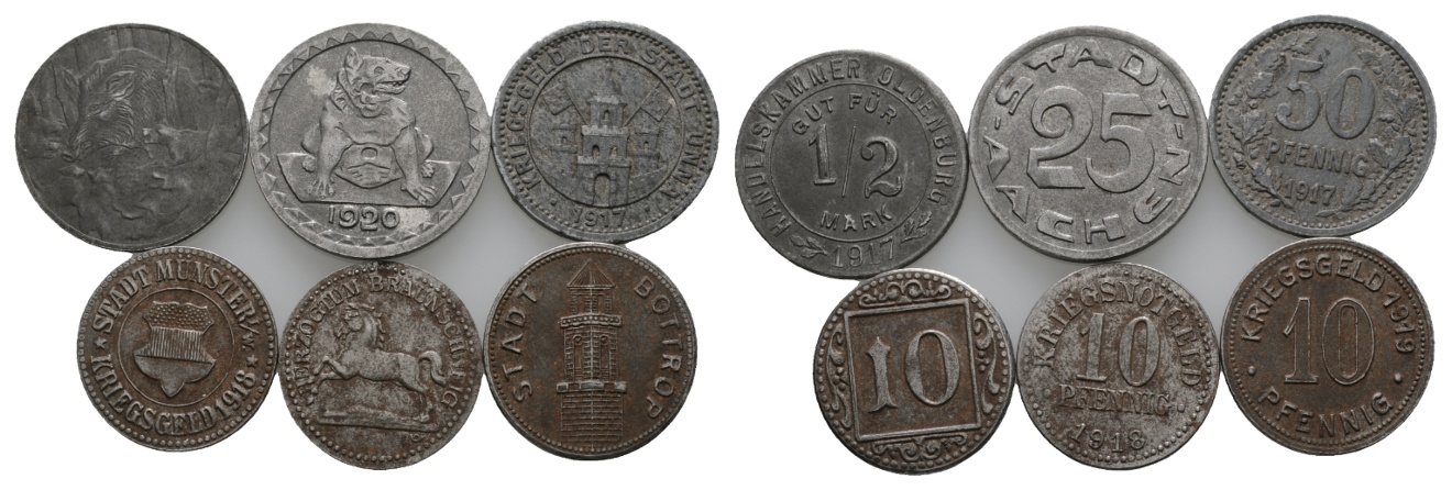  Weimarer Repulik; Notgeld; Kriegsgeld; 6 Kleinmünzen   