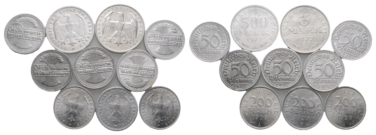  Weimarer Republik; Lot Kleinmünzen (10 Stück)   