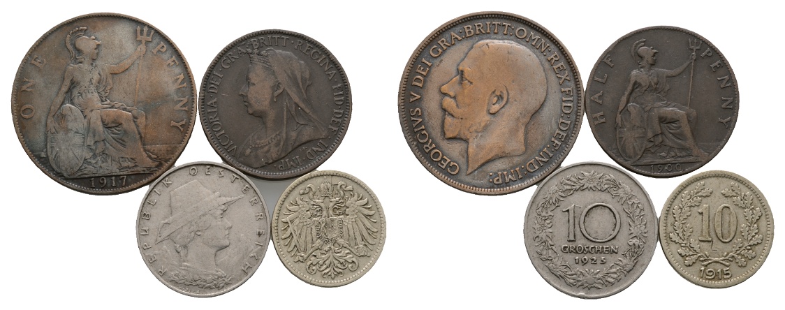  Großbritanien; Österreich; 4 Kleinmünzen   