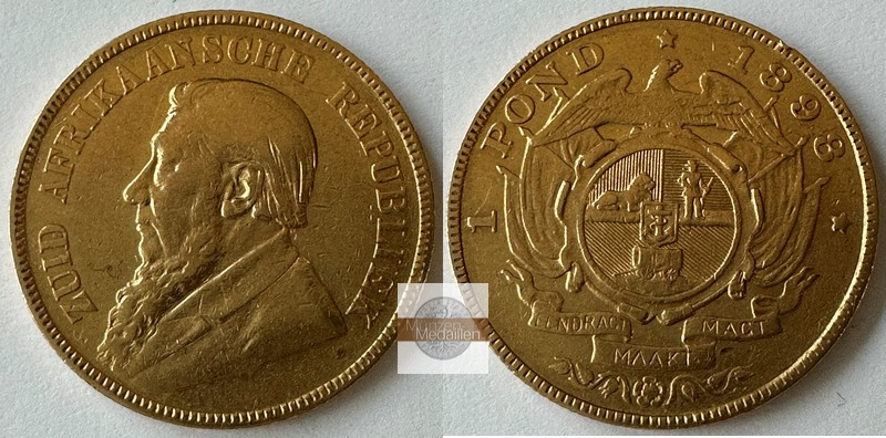 Süd Afrika MM-Frankfurt Feingewicht: 7,32g 1 Pond = 20 Shillings 1898 