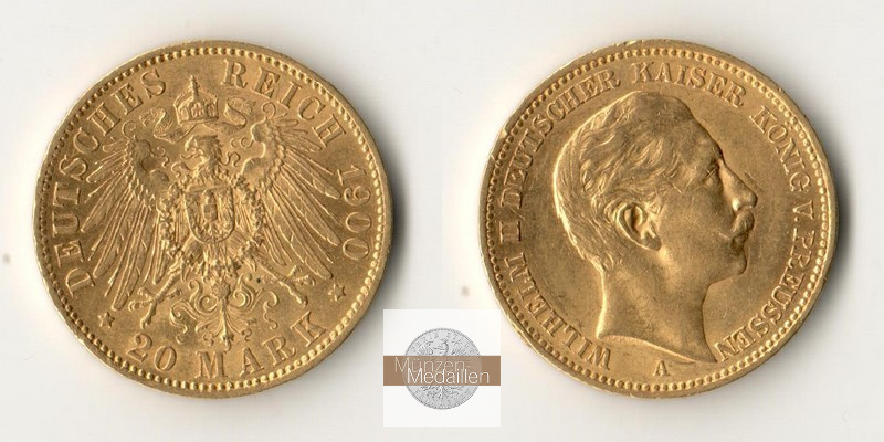Preussen, Königreich Wilhelm II. MM-Frankfurt Feingold: 7,16g 20 Mark 1900 A 