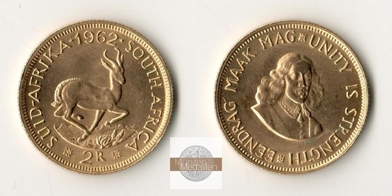 Süd Afrika  2 Rand MM-Frankfurt   Feingold: 7,32g Springbock 1962 