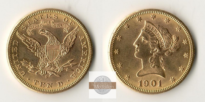 USA  10 Dollar MM-Frankfurt Feingold: 15,05g Eagle 1901 