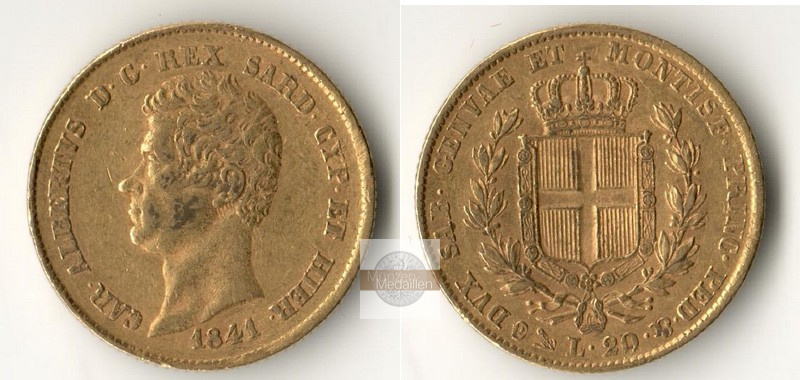 Sardinien MM-Frankfurt Feingold: 5,81g 20 Lire 1841 
