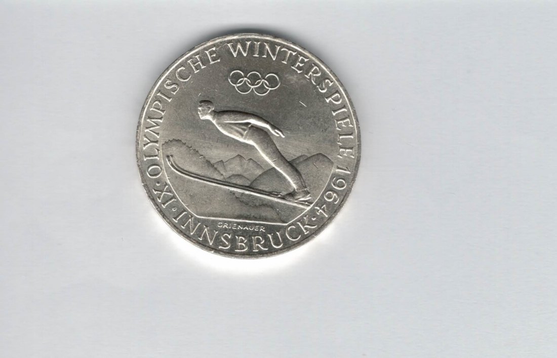  50 Schilling 1964 Winterolympiade Innsbruck Österreich silber Spittalgold9800 (4584/3)   