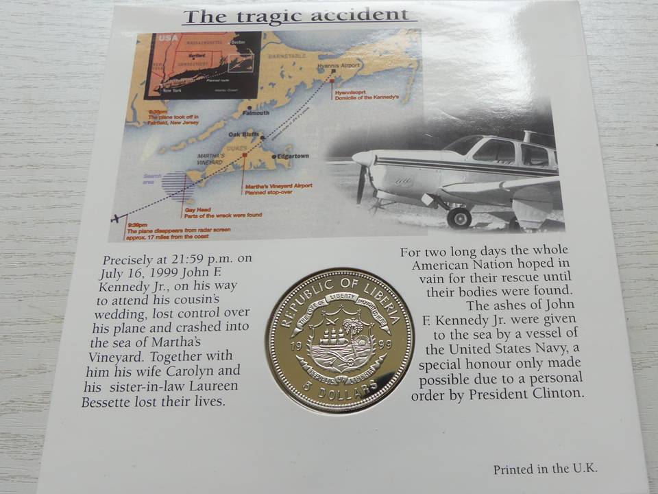  Seltene Münze aus Liberia 5 Dollars „Kennedy“, Top-Erhaltung, im Blister   