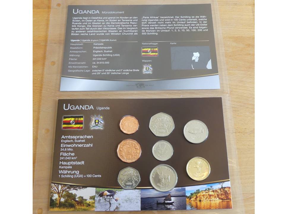  KMS Kursmünzensatz Uganda, 8 Münzen, im Blister, Top-Erhaltung   