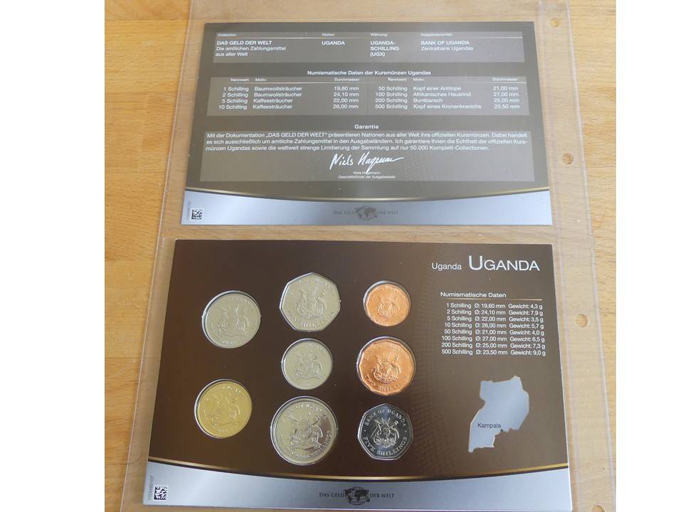  KMS Kursmünzensatz Uganda, 8 Münzen, im Blister, Top-Erhaltung   