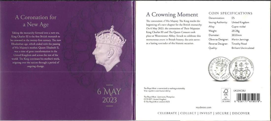  Großbritannien 5 Pfund The Coronation of his Majestry King Charles 2023 Koblenz Frank Maurer AC710   