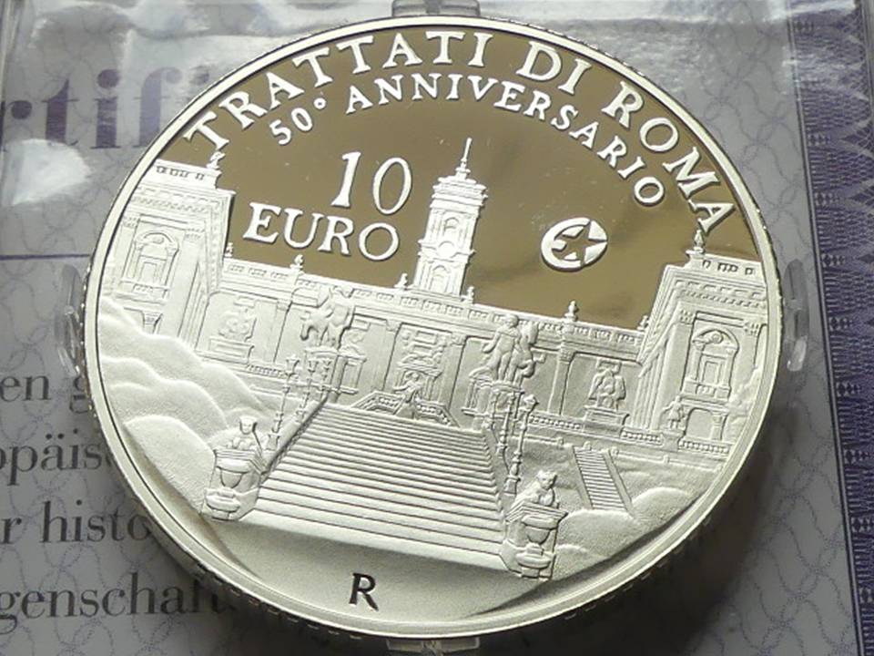 Silbermünze Italien 10 Euro 2007 „Römische Verträge“, PP, in Kapsel   