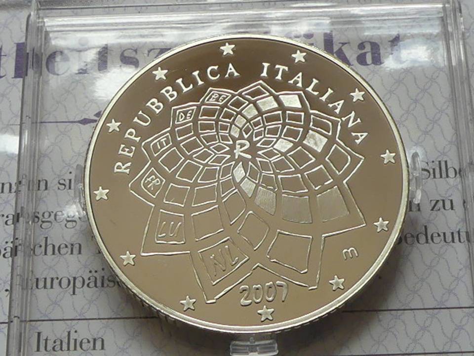  Silbermünze Italien 10 Euro 2007 „Römische Verträge“, PP, in Kapsel   
