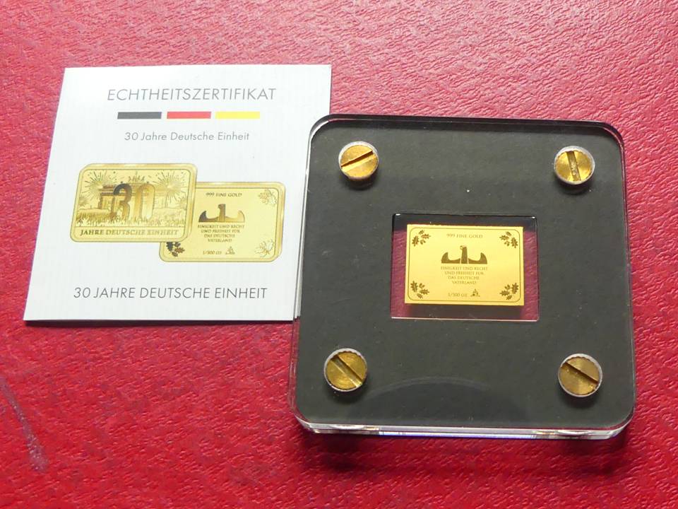  Mini-Goldbarren 1/500 Unze 999er Gold „30 Jahre Deutsche Einheit“   