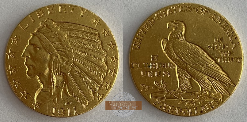 USA  5 Dollar MM-Frankfurt   Feingold: 7,52g Half Eagle 1911 