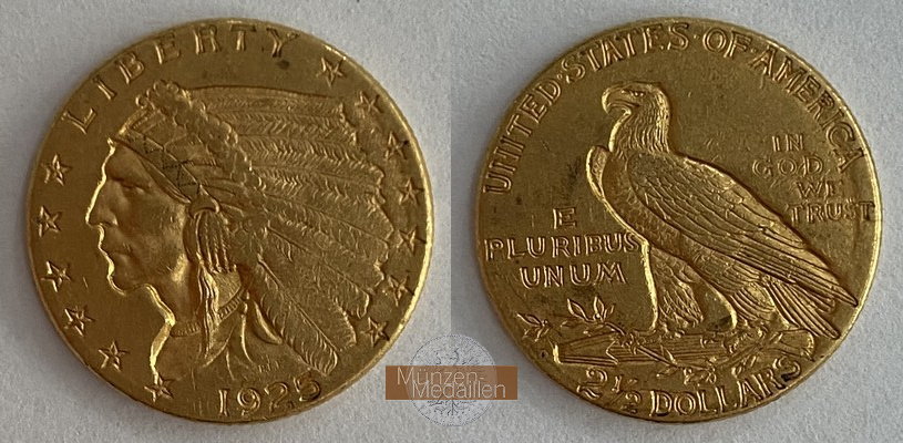 USA MM-Frankfurt Feingewicht: 3,76g Gold 2 1/2 Dollar Quarter Eagle 1925 