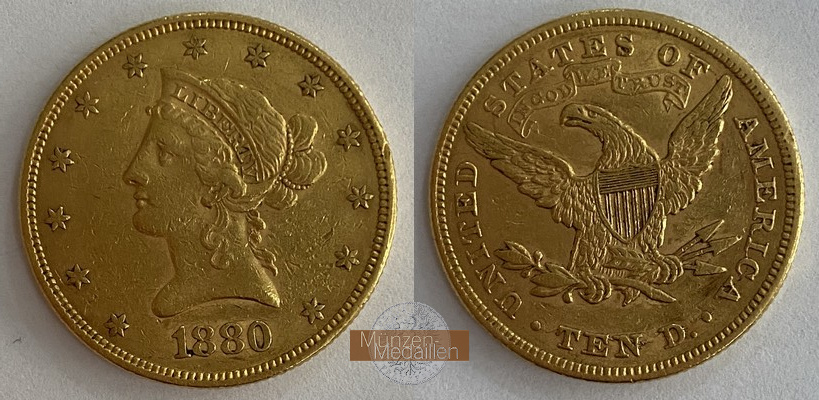 USA  10 Dollar MM-Frankfurt Feingold: 15,05g Eagle 1880 